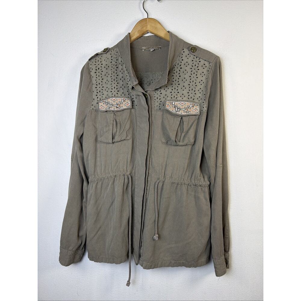 Miss Me Jacket Army Green Dune Drawcord Cotton Embroidered Fairy Grunge Large - Picture 2 of 13